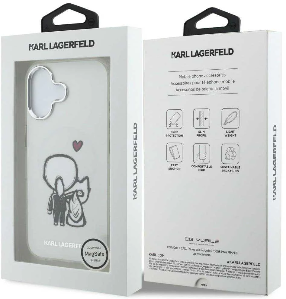 „Karl Lagerfeld Karl & Choupette Back MagSafe“ dėklas, skirtas „iPhone 17“ – skaidrus