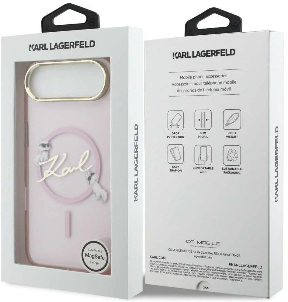 Dėklas Karl Lagerfeld IML Choupettes Karl Script Logo MagSafe iPhone Air Case - Rožinė