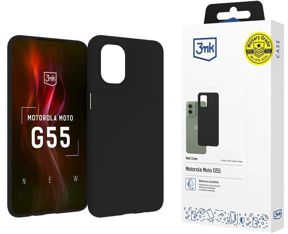 3Mk apsauginis matinis dėklas Motorola Moto G55 5G - Juodas