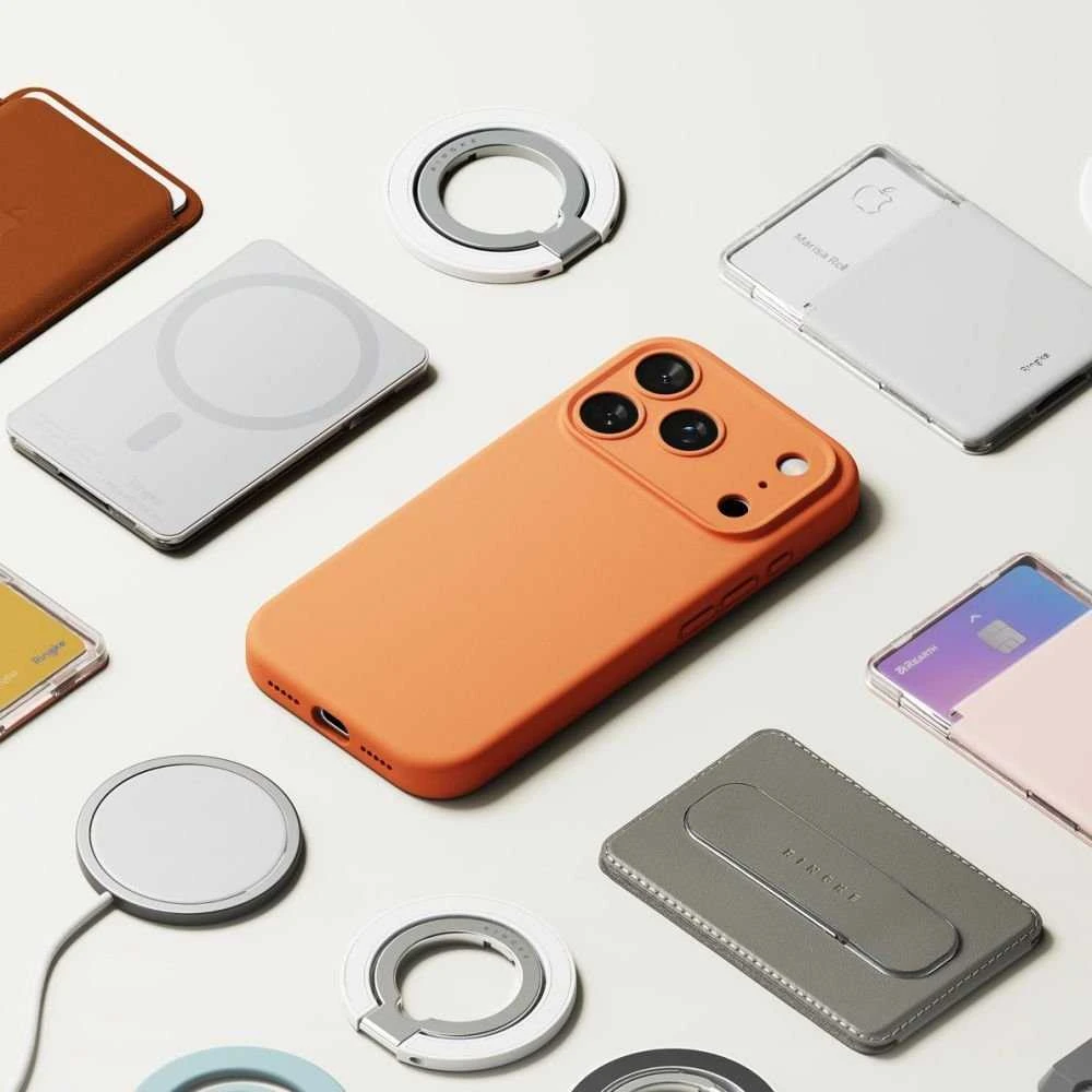„Ringke iPhone 17 Pro Max“ silikoninis magnetinis dėklas, mandarinų spalvos