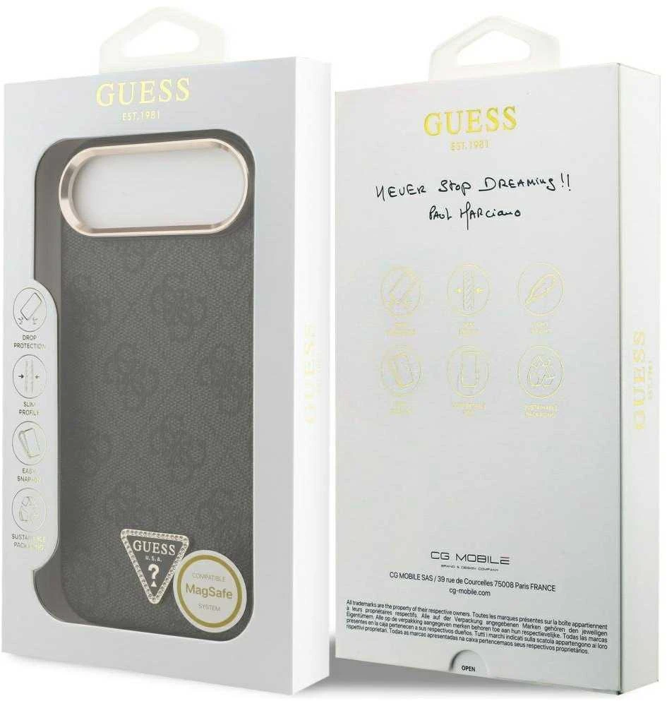 Guess PU Leather 4G Triangle Logo Gold Frame MagSafe dėklas skirtas Apple iPhone 17 Air juodos spalvos
