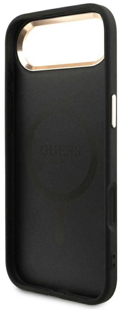 Guess PU Leather 4G Triangle Logo Gold Frame MagSafe dėklas skirtas Apple iPhone 17 Air juodos spalvos