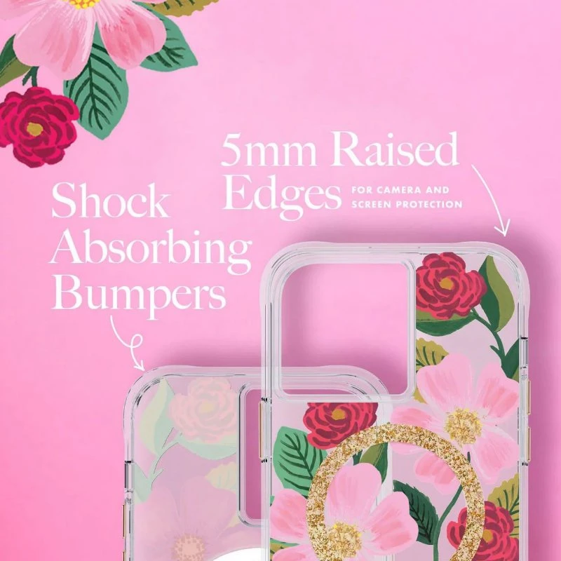Rifle Paper Clear MagSafe - dėklas decorated in auksinis skirtas Apple iPhone 14 / Apple iPhone 13 Rose Garden