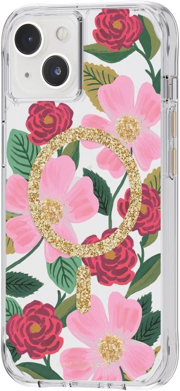Rifle Paper Clear MagSafe - dėklas decorated in auksinis skirtas Apple iPhone 14 / Apple iPhone 13 Rose Garden