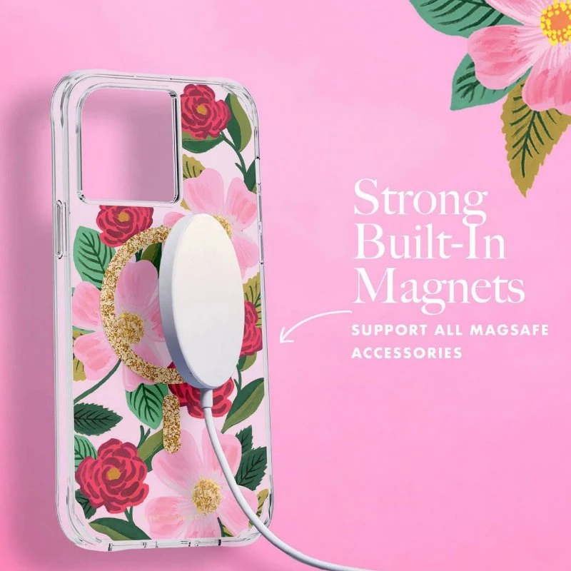 Rifle Paper Clear MagSafe - dėklas decorated in auksinis skirtas Apple iPhone 14 / Apple iPhone 13 Rose Garden