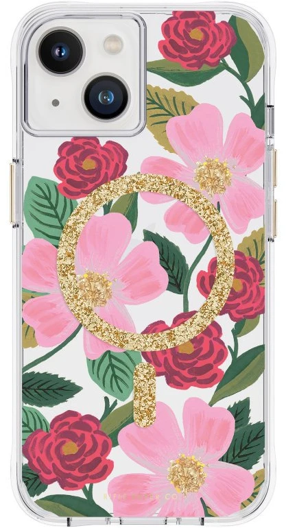 Rifle Paper Clear MagSafe - dėklas decorated in auksinis skirtas Apple iPhone 14 / Apple iPhone 13 Rose Garden