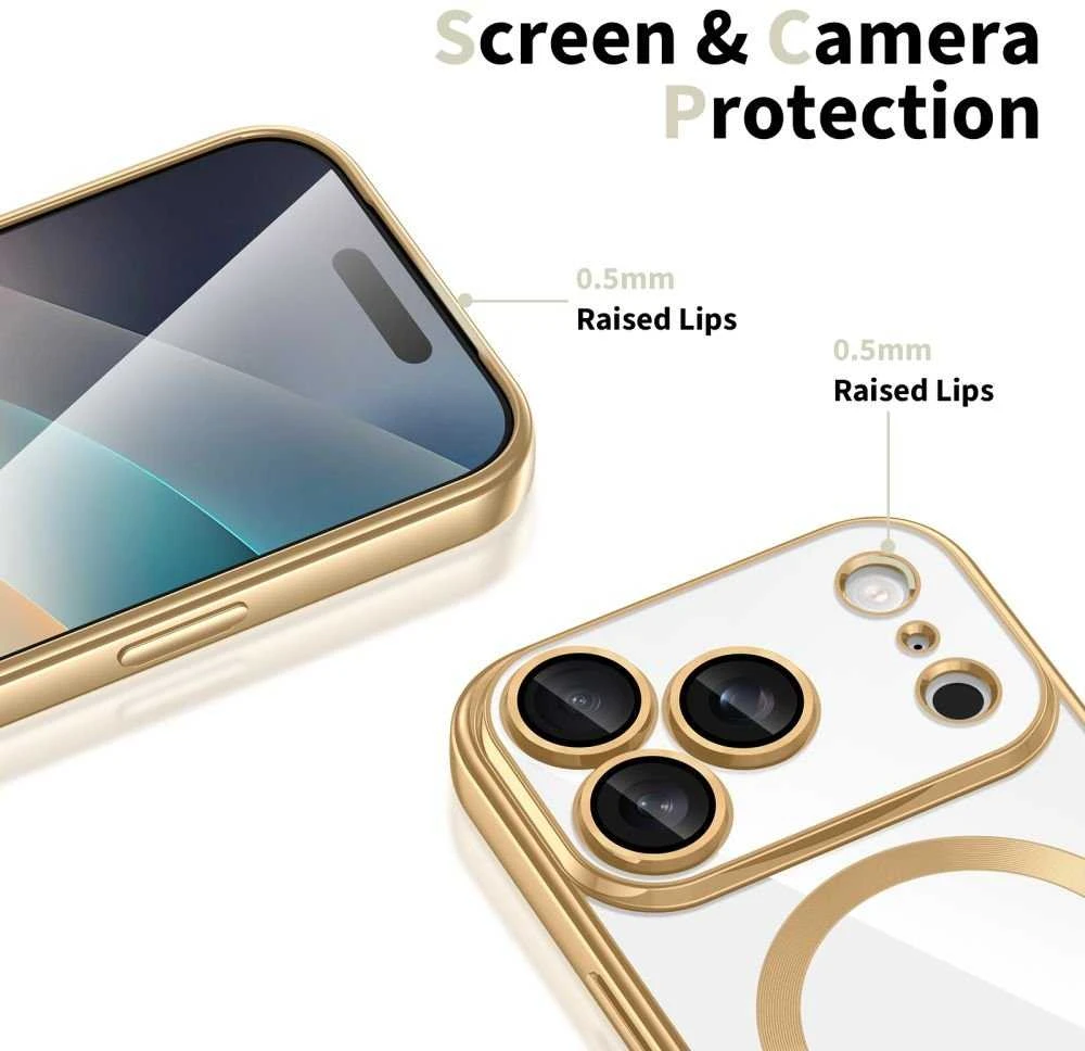 „Tech-Protect MagFlex MagSafe“ dėklas, skirtas „iPhone 17 Pro Max“ – permatomo aukso spalvos
