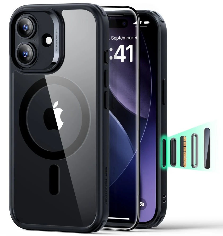 ESR Classic Hybrid MagSafe + grūdinto stiklo komplektas iPhone 17 - skaidrus Juodas