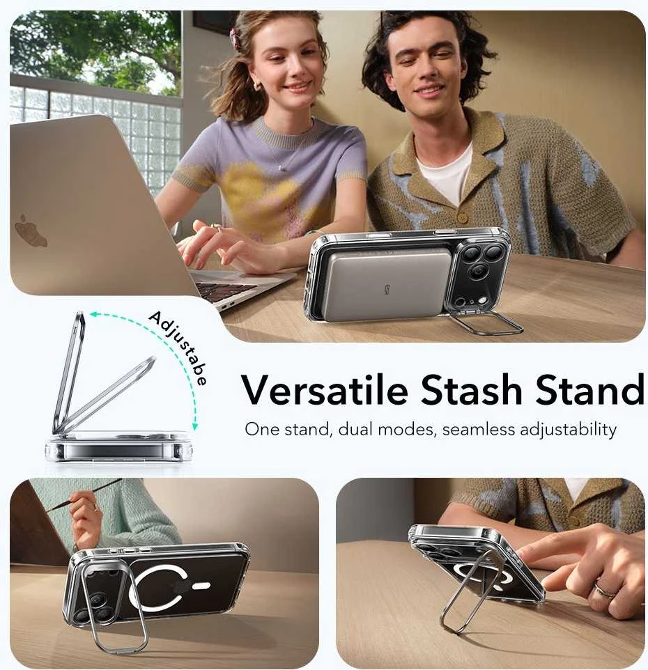 ESR klasikinis hibridinis „MagSafe“ dėklas su atramėle, skirtas „iPhone 17 Pro“ – skaidrus