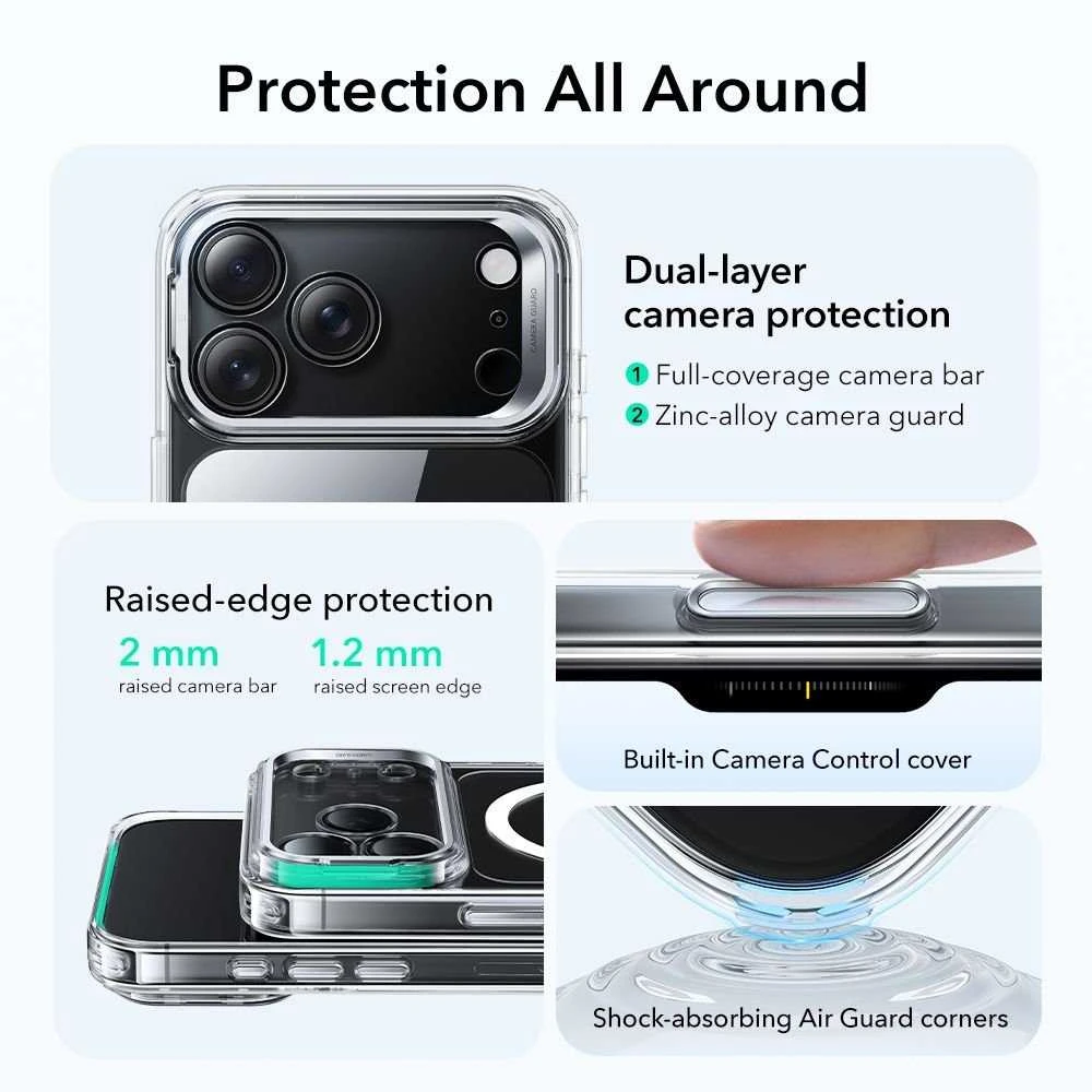 ESR klasikinis hibridinis „MagSafe“ dėklas su atramėle, skirtas „iPhone 17 Pro Max“ – skaidrus
