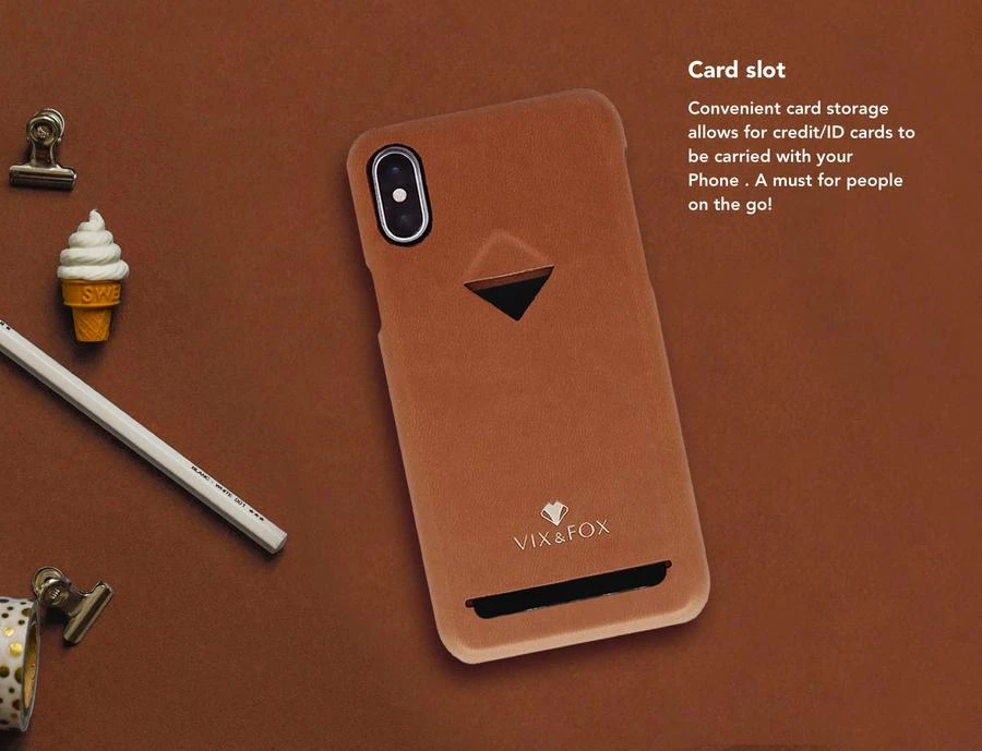 Telefono dėklas su kortelės skyriumi iPhone XS Max, karamelinės rudos spalvos