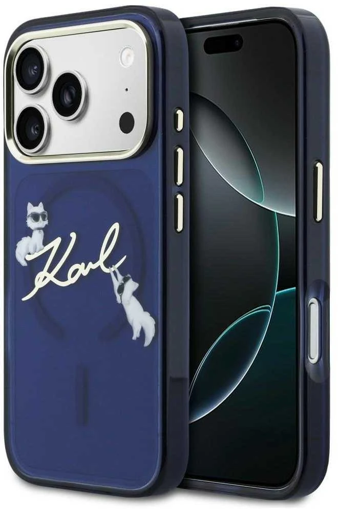 „Karl Lagerfeld IML Choupettes Karl Script Logo MagSafe“ dėklas, skirtas „iPhone 17 Pro Max“ - Mėlyna