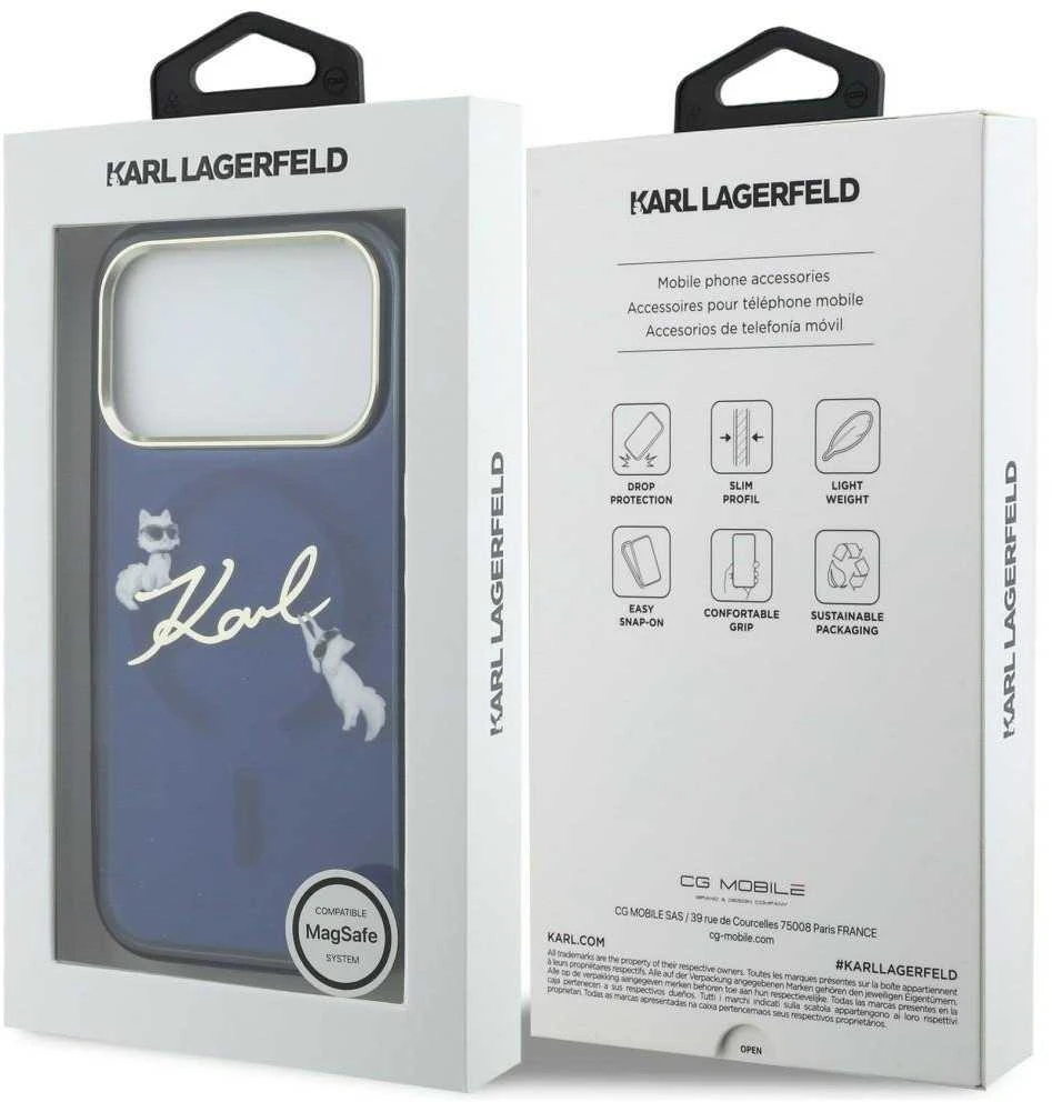 „Karl Lagerfeld IML Choupettes Karl Script Logo MagSafe“ dėklas, skirtas „iPhone 17 Pro Max“ - Mėlyna
