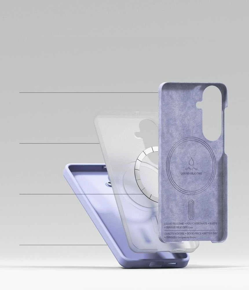 Dėklas „Ringke“ silikoninis magnetinis „MagSafe“ „Samsung Galaxy S26“ levandų spalvos