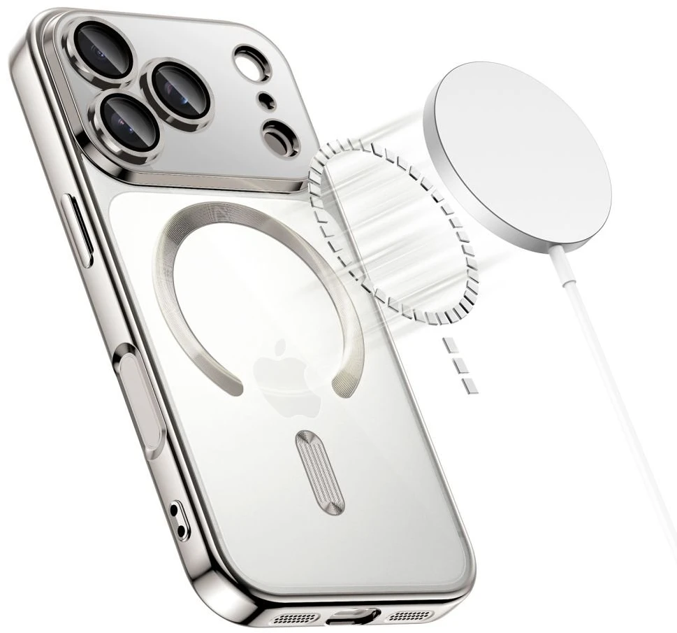 „Tech-Protect MagFlex MagSafe“ dėklas, skirtas „iPhone 17 Pro“ – skaidrus sidabrinis