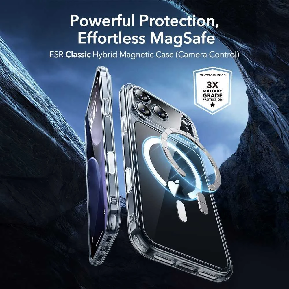 ESR Classic Hybrid MagSafe + grūdinto stiklo komplektas, skirtas iPhone 17 Pro – skaidrus
