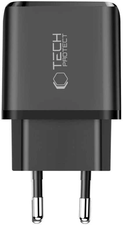 Tech-Protect NCA45W-GAN 2-Port laidinis įkroviklis PD 45W / QC3.0 + Type-C kabelis juodos spalvos