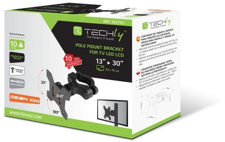 Techly ICALCD100BK monitoriaus laikiklis arba stovas Juoda