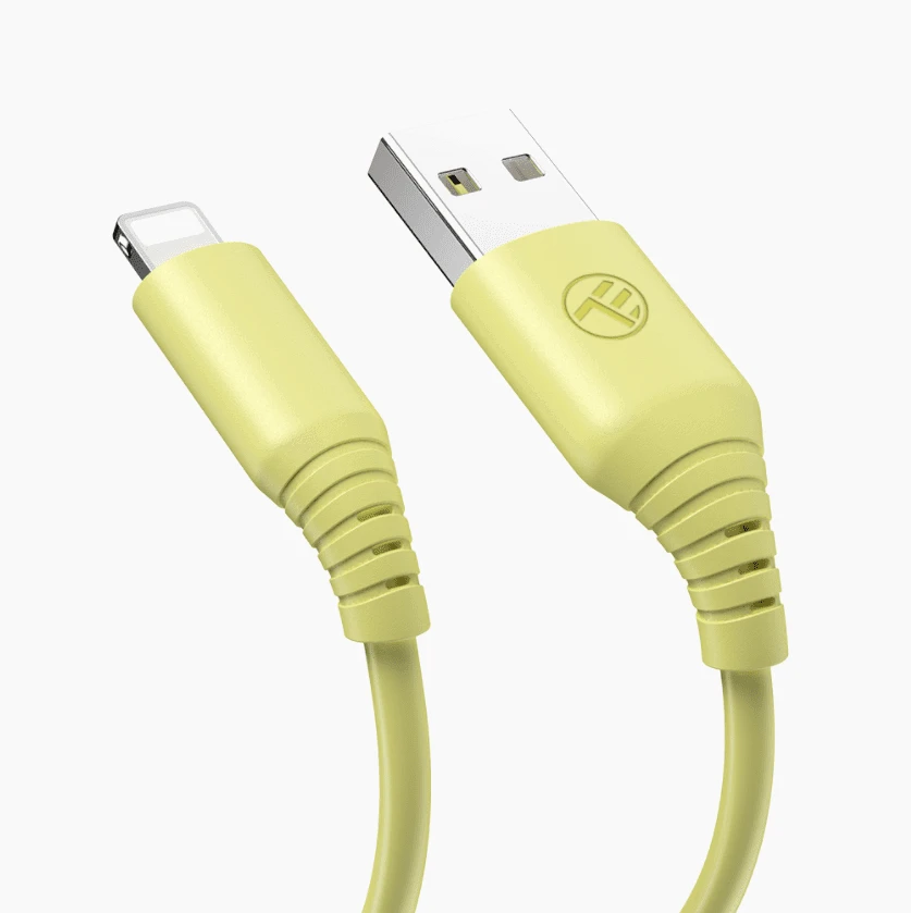 Tellur silikoninis USB-A į Lightning kabelis, 1 m, geltonas