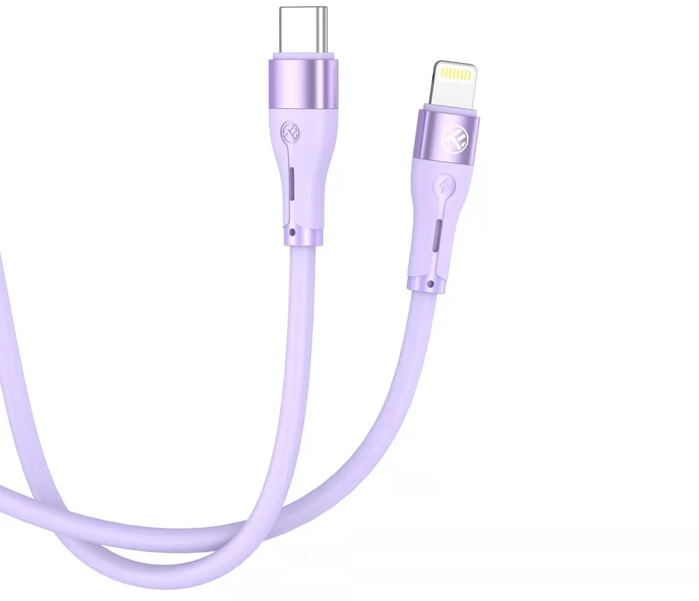 Tellur silikoninis USB-C į Lightning laidas PD 30 W, 1 m, violetinis