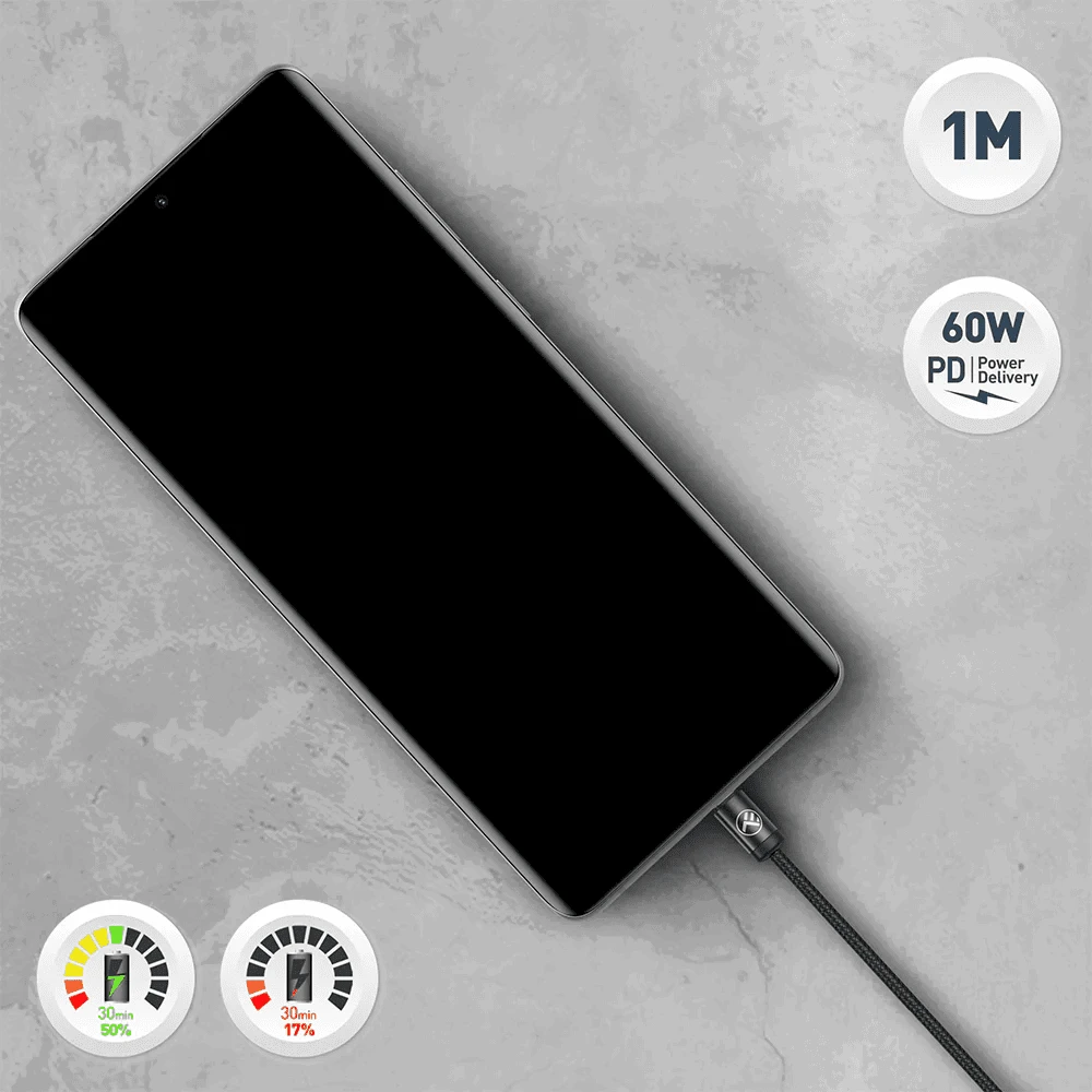 Tellur USB-C į USB-C laidas 3A, 1 m, juodas