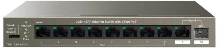 Šakotuvas „Tenda TEG1110PF-8-120W“ tinklo komutatorius, nevaldomas gigabito eternetas (10/100/1000), maitinimas per eternetą (PoE), Juodas