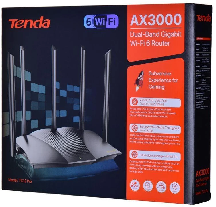 Ausinės Tenda TX12 PRO WiFi 6 TX2 Pro gigabitinis maršrutizatorius
