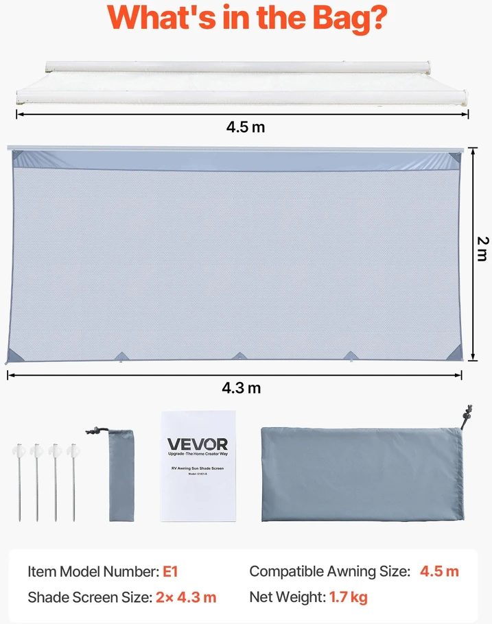 VEVOR RV tentinė saulės užuolaida 2 x 4,3 m