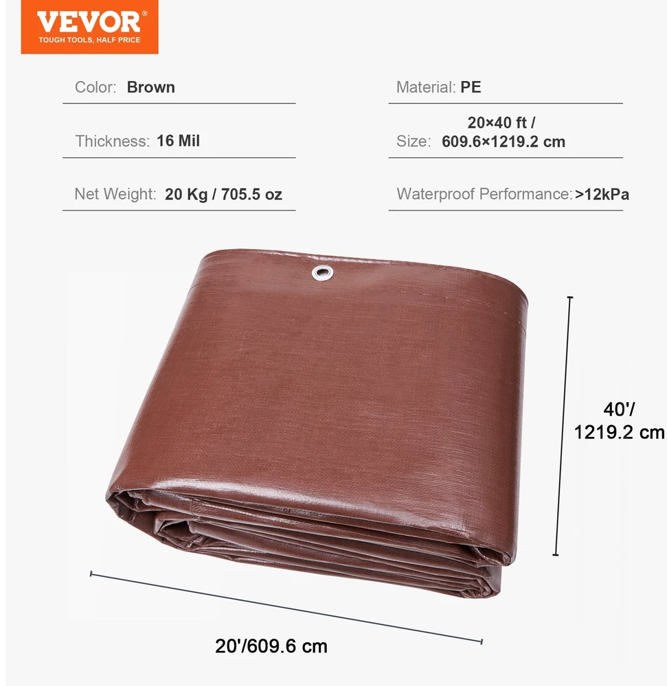 Vevor Polietileno brezentas 366x1220 cm rudas