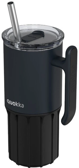 „Quokka Umi“ – nerūdijančio plieno termo puodelis 720 ml su šiaudeliu ir silikoniniu pagrindu (juodas)