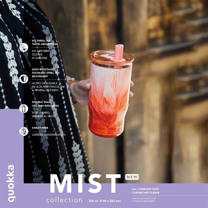 „Quokka Mist“ – nerūdijančio plieno termo puodelis 720 ml su šiaudeliu (krentančių lapų tema)