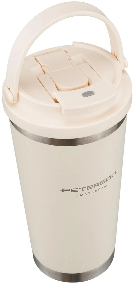 Juodas, praktyczny kubek termiczny ze stali nierdzewnej su praktycznym laikikliu, talpa 560ml - Peterson