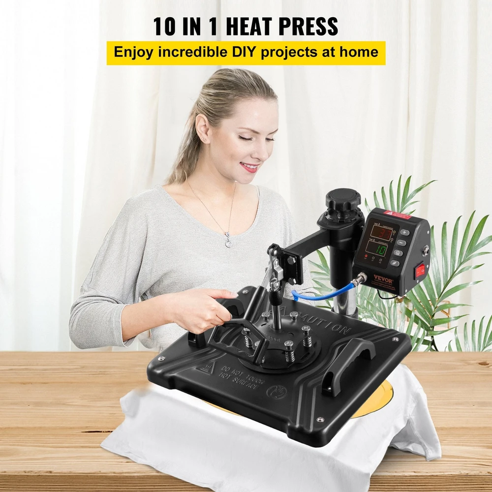 VEVOR Šilumos presas, 10 viename, daugiafunkcis, marškinėlių presas, kepurių presas, puodelių presas