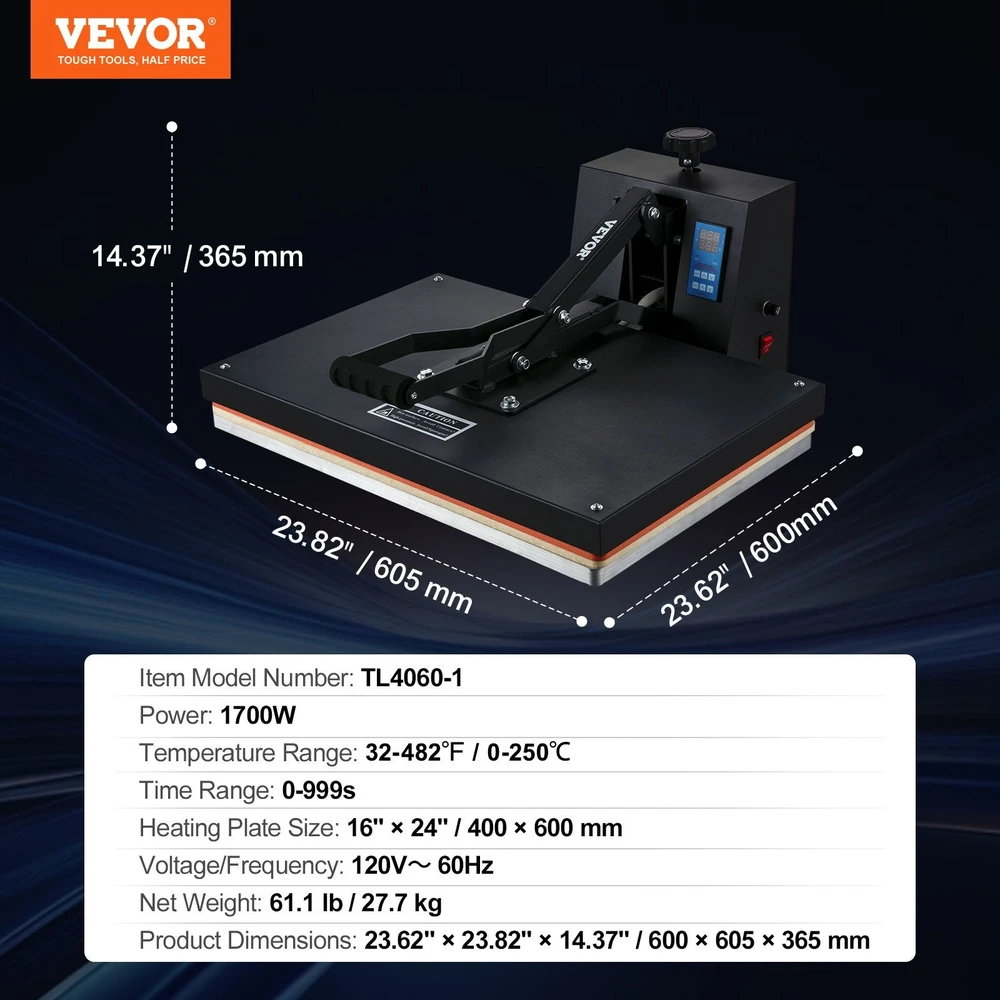 Ventiliatorius VEVOR Termopresas marškinėliams 40.6 x 61 cm