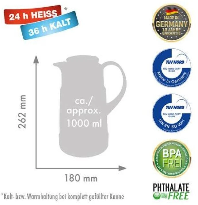 ROTPUNKT Thermos jug, 1.0 l, ristretto (juodas)
