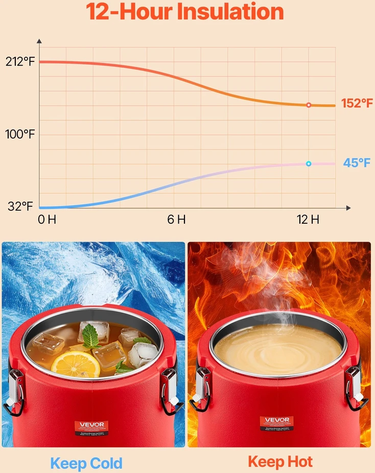 VEVOR Izoliuotas gėrimų dispenseris 8L karštiems ir šaltoms gėrimams