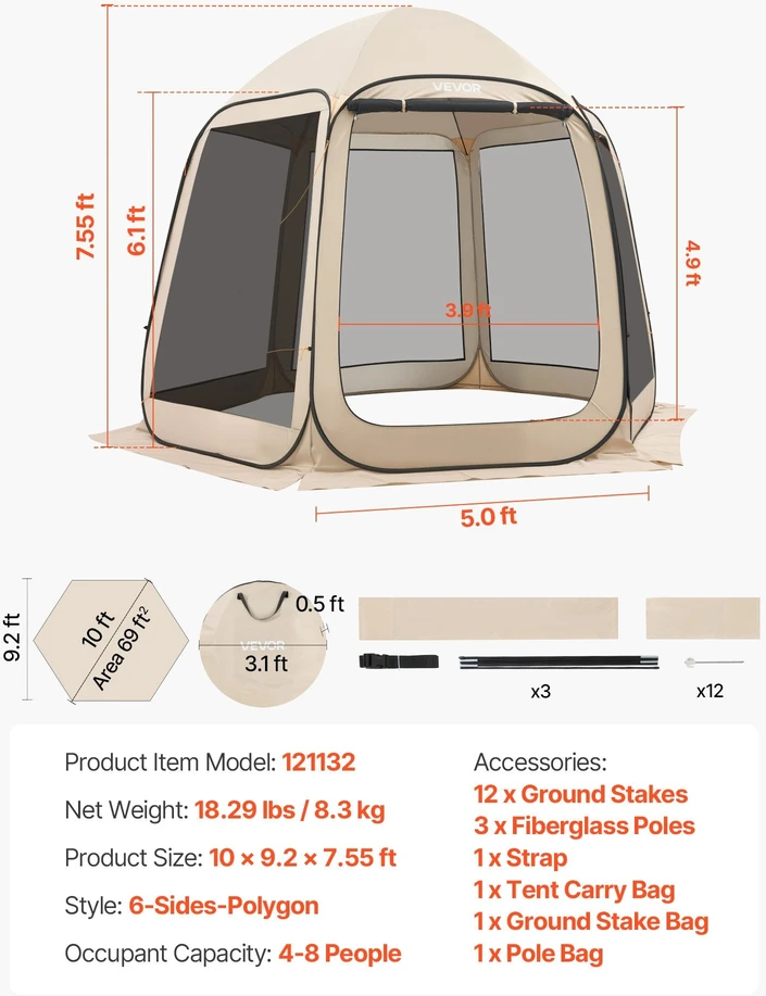 VEVOR Apsauginė palapinė poilsiui lauke