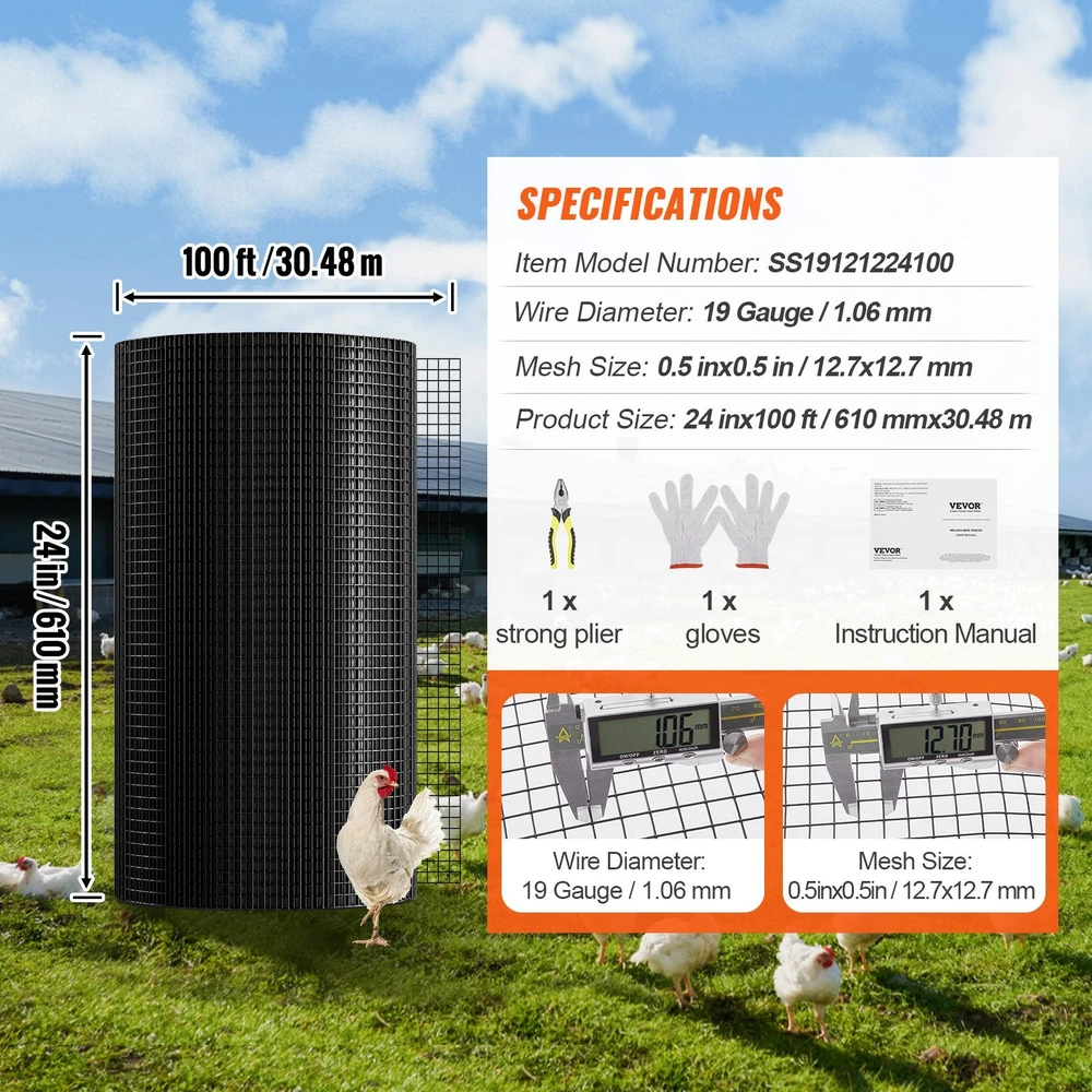 VEVOR Tinklinė tvora voljerams, 24x100 pėdų