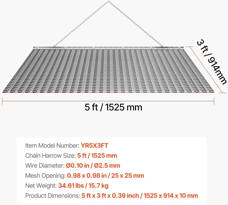 VEVOR Vilkimo akėčios, 1.5x0.9 m, grandininės užkabinimo akėčios