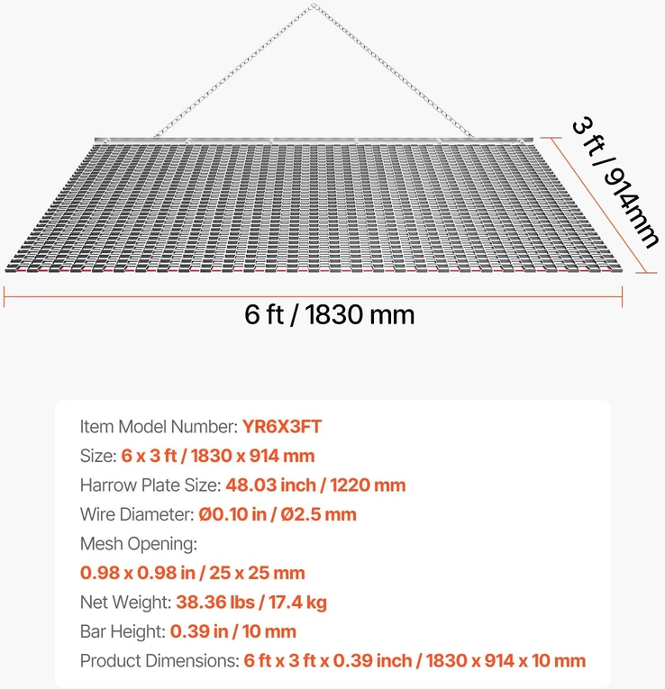 VEVOR Tempimo akėčios, 1,8x0,9 m akėčios