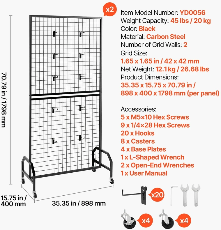 Tinklinės sienelės ekspozicijai VEVOR YD0056, 898 x 1798 mm (Ekspozicinė prekė)