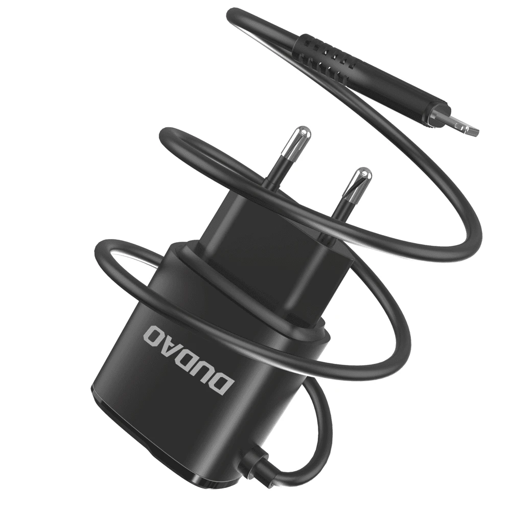 Dudao įkroviklis 2x USB su įmontuotu 12W Lightning kabeliu juodas (A2ProL juodas)