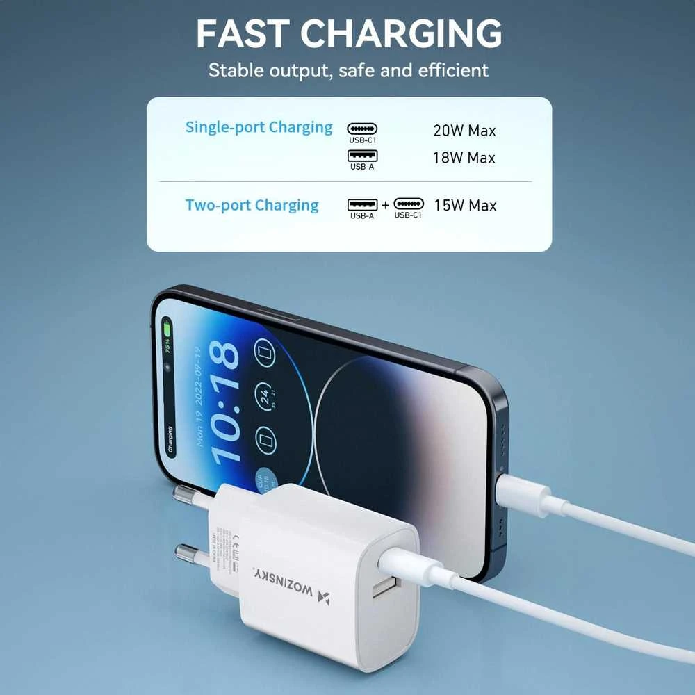 Įkroviklis Wozinsky (WGWCW) (1xUSB-C;1xUSB 3A 20W) baltas