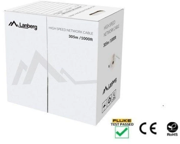 LANBERG LAN kabelis UTP cat.5e 305m žalias solid CU fluke