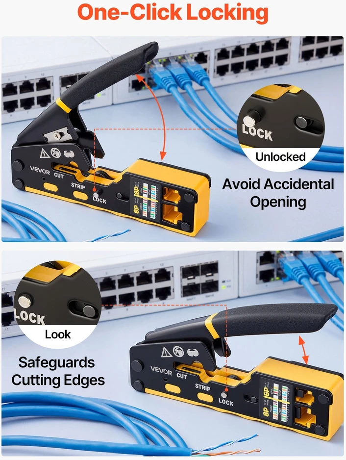 Tinklo kabelių užspaudimo replių rinkinys VEVOR HT-6088, RJ45/RJ11/RJ12
