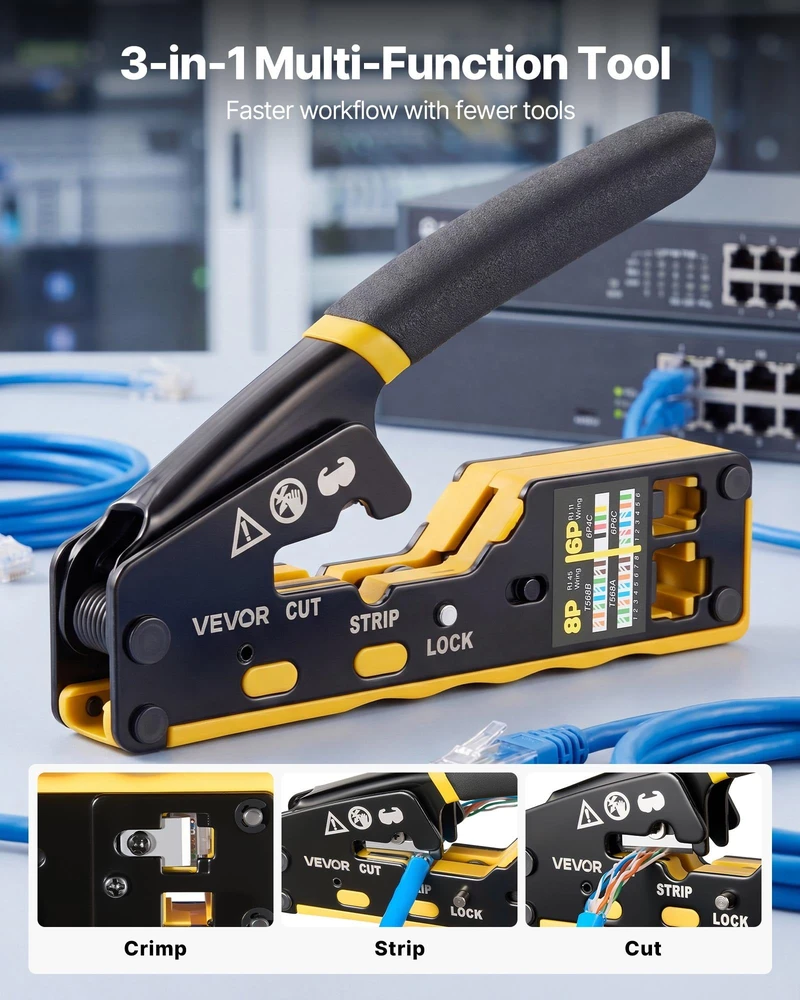 Tinklo kabelių užspaudimo replių rinkinys VEVOR HT-6088, RJ45/RJ11/RJ12