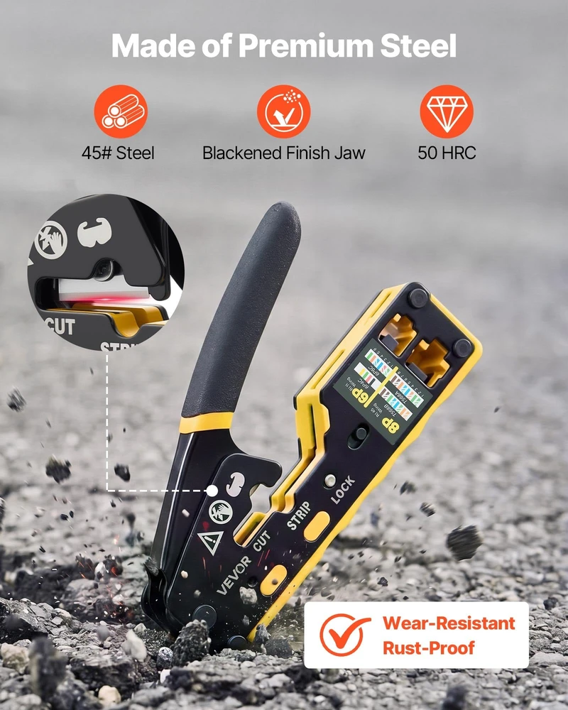 Tinklo kabelių užspaudimo replių rinkinys VEVOR HT-6088, RJ45/RJ11/RJ12