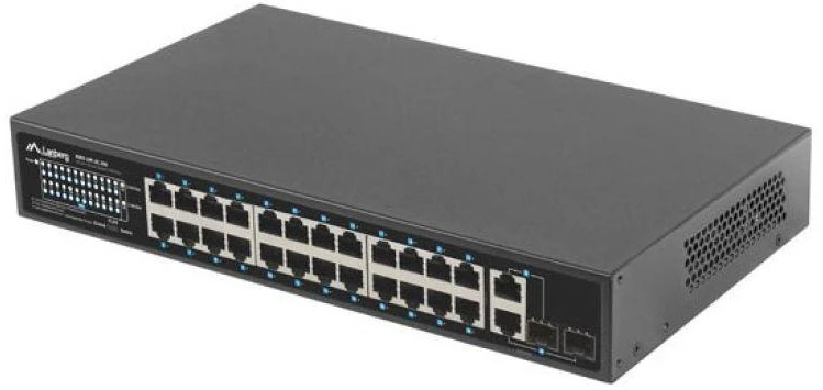 Šakotuvas LANBERG Switch Rack 19 colių RSFE-24P-2C-250 24x 100Mb PoE+ 2x Combo Gigabit 250W