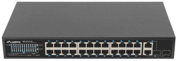 Šakotuvas LANBERG Switch Rack 19 colių RSFE-24P-2C-250 24x 100Mb PoE+ 2x Combo Gigabit 250W