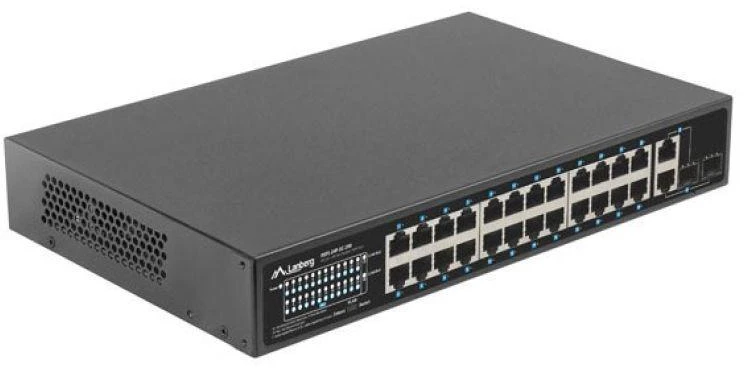Šakotuvas LANBERG Switch Rack 19 colių RSFE-24P-2C-250 24x 100Mb PoE+ 2x Combo Gigabit 250W